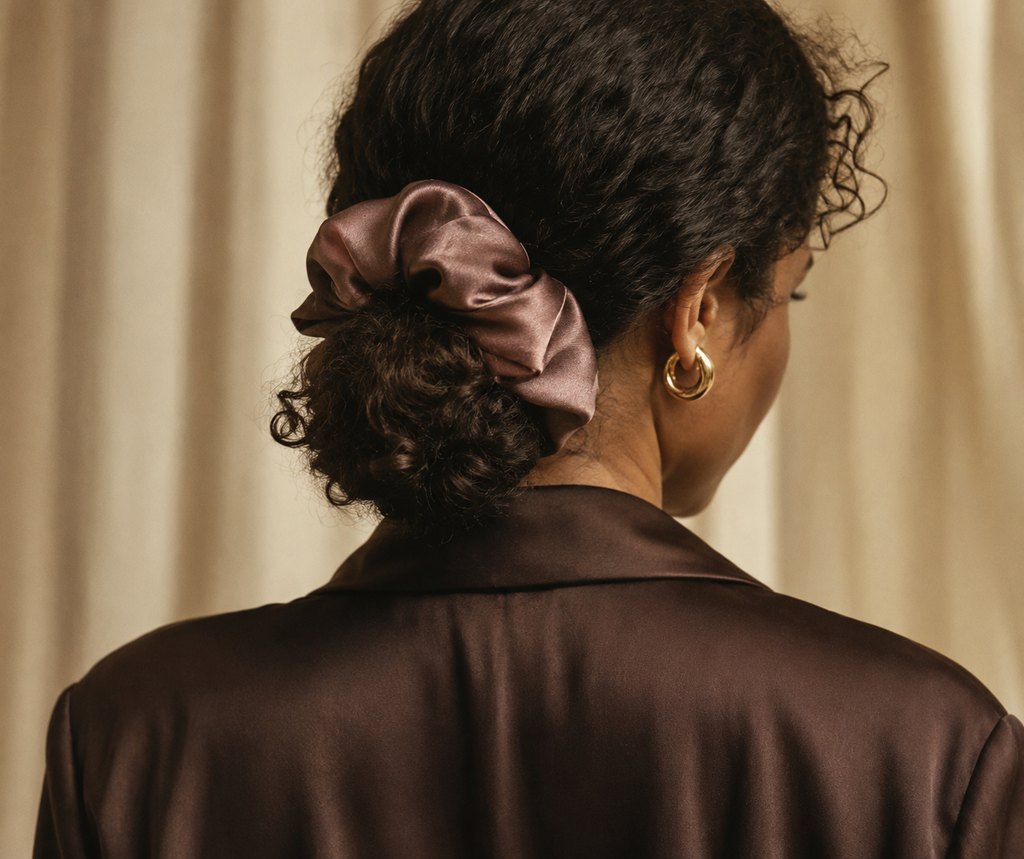 Chouchou en soie satin de mûrier Mauve