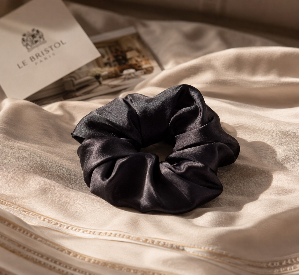 Chouchou en soie satin de mûrier Noir