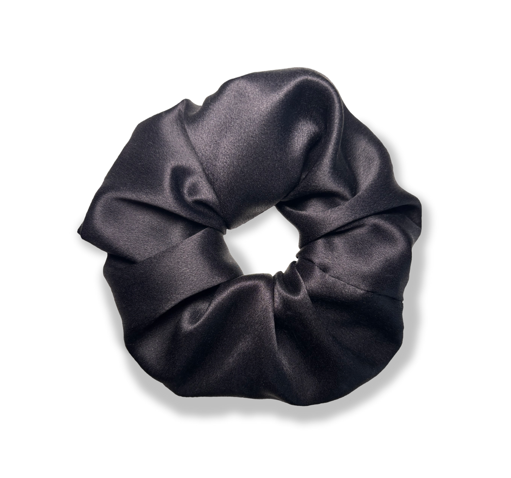 Chouchou en soie satin de mûrier Noir