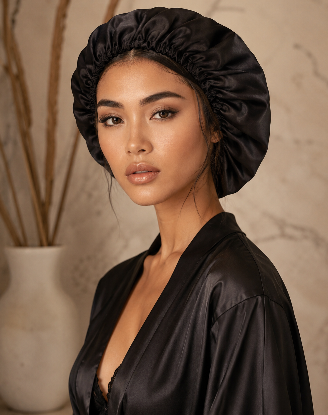Bonnet en soie sergé de mûrier Noir