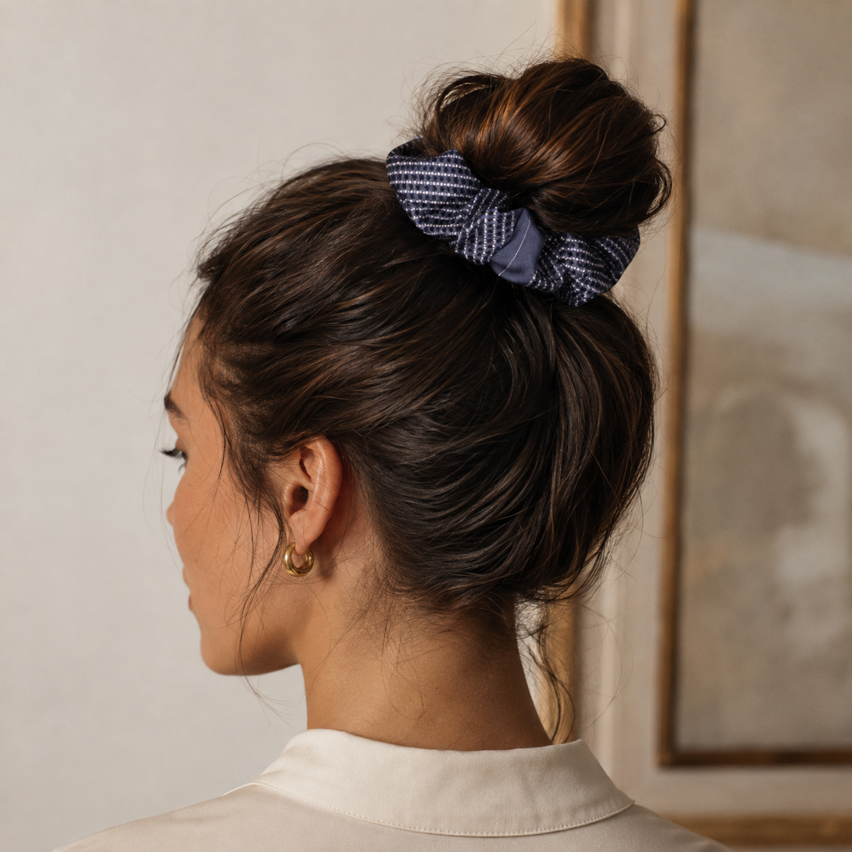 Chouchou en soie sergé de mûrier Navy