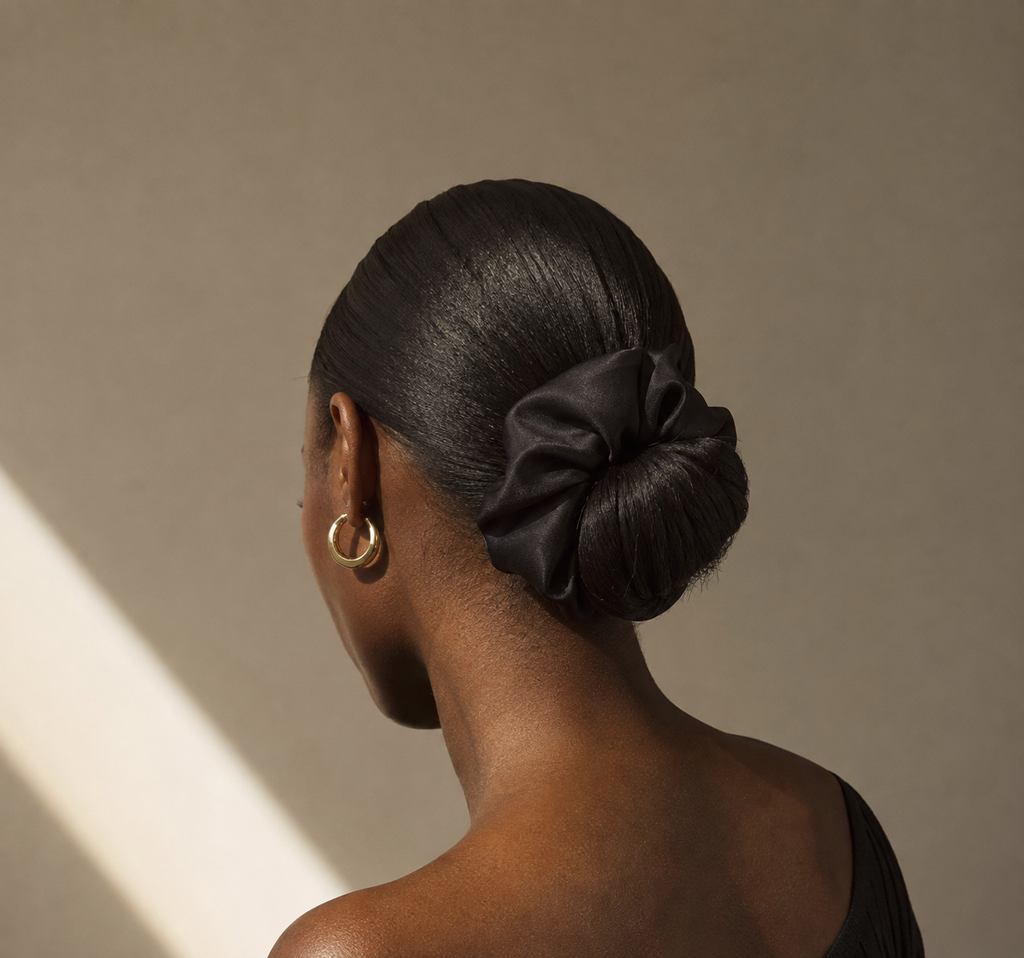 Chouchou en soie satin de mûrier Noir